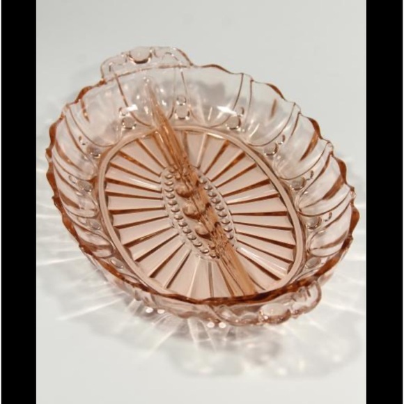 pink oyster pearl pattern depression glass relish dish divided bowl VTG - Picture 1 of 4